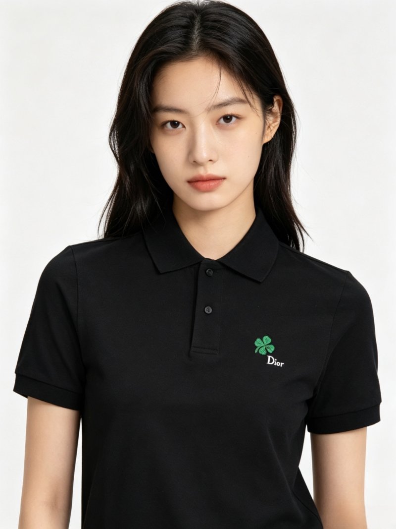 Dior Black Polo Shirt with Green Clover Embroidery view