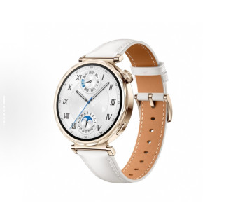 Elegant Women's White Leather Dress Watch with Moon Phase
