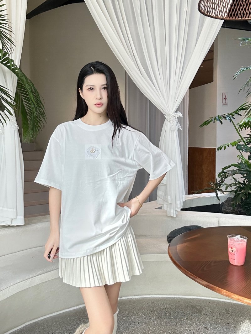 White Oversized Short Sleeve T-Shirt with Pleated Hem view