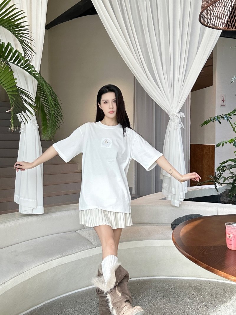 White Oversized Short Sleeve T-Shirt with Pleated Hem view