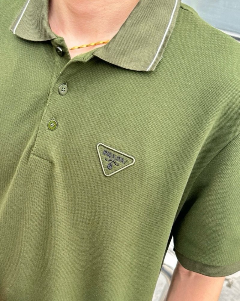 Prada Triangle Logo Polo Shirt Sage Green