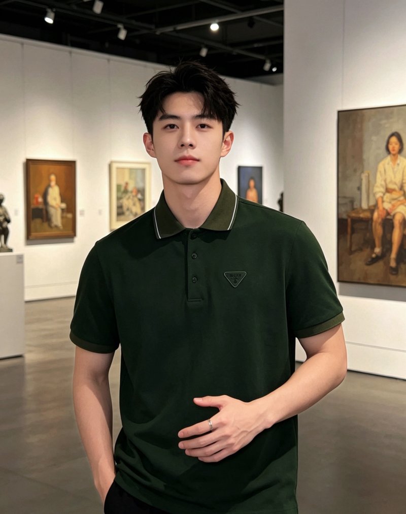 Prada Triangle Logo Polo Shirt Sage Green view