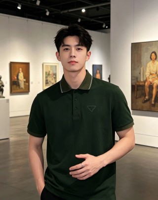 Prada Triangle Logo Polo Shirt Sage Green view 2