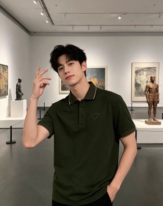 Prada Triangle Logo Polo Shirt Sage Green view 4