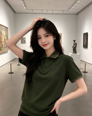 Prada Triangle Logo Polo Shirt Sage Green view 5