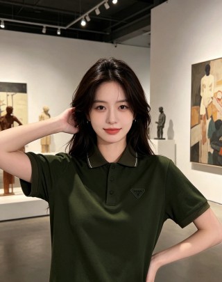 Prada Triangle Logo Polo Shirt Sage Green view 6