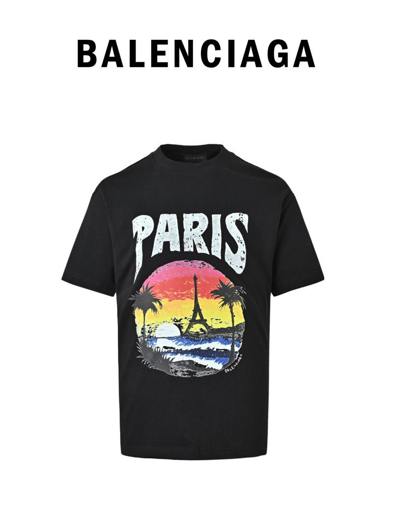 Paris Sunset Graphic Black T-Shirt view