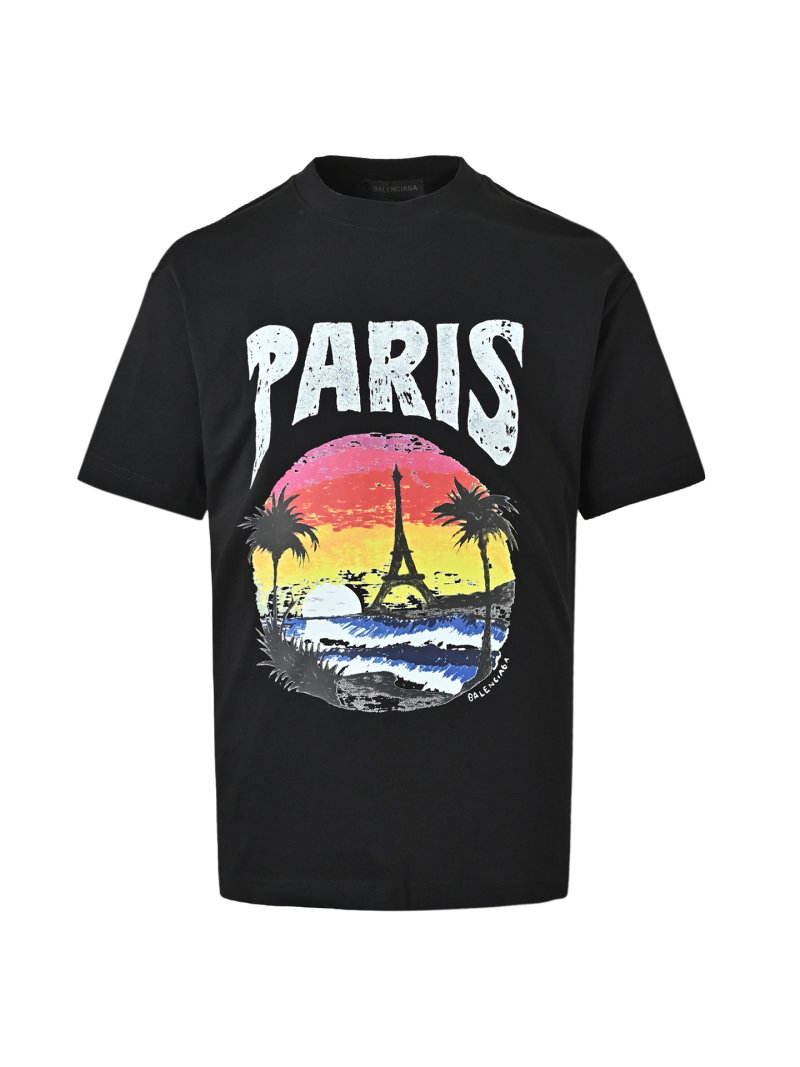 Paris Sunset Graphic Black T-Shirt view