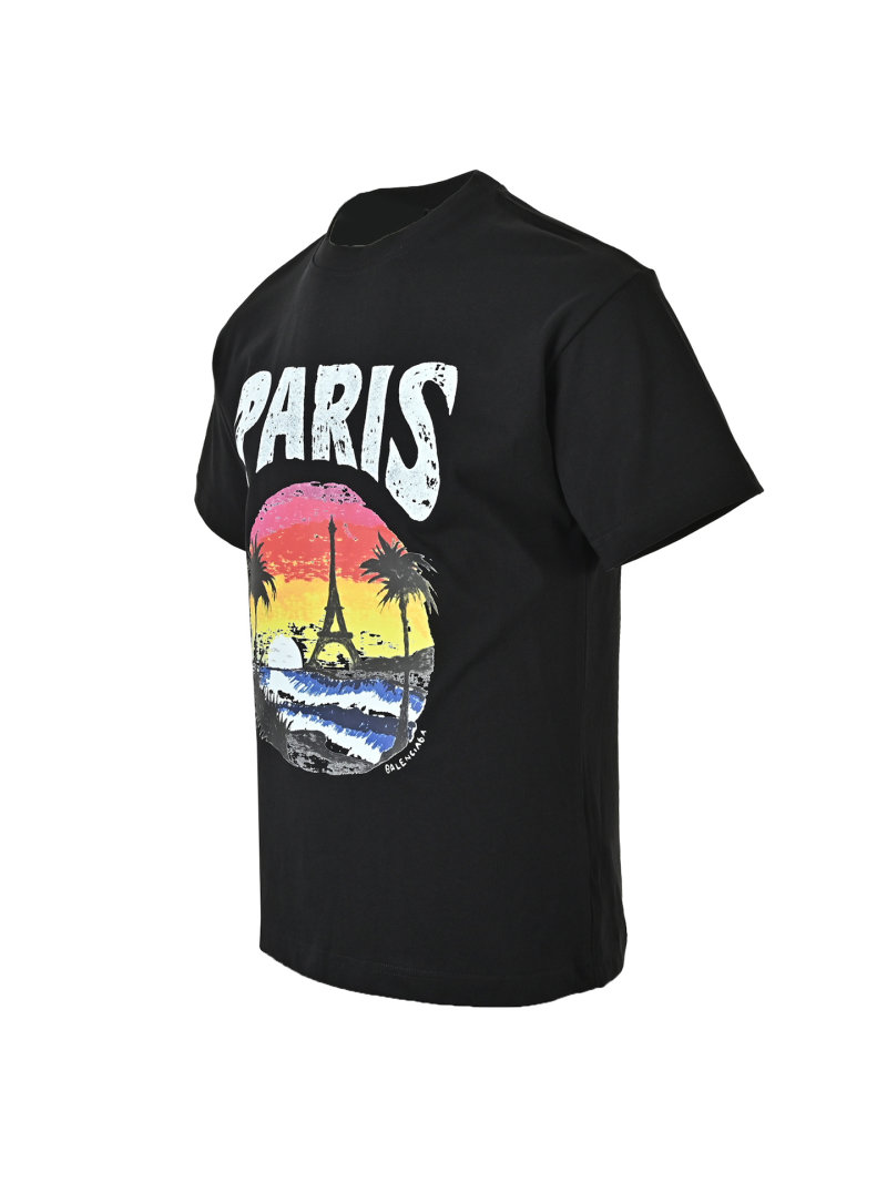 Paris Sunset Graphic Black T-Shirt view
