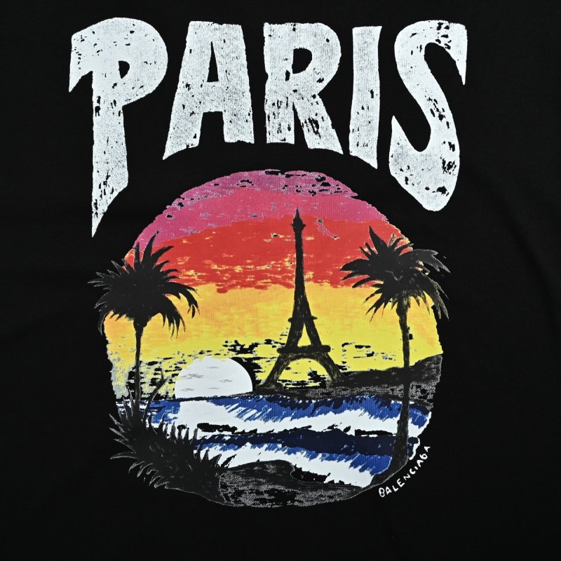 Paris Sunset Graphic Black T-Shirt view