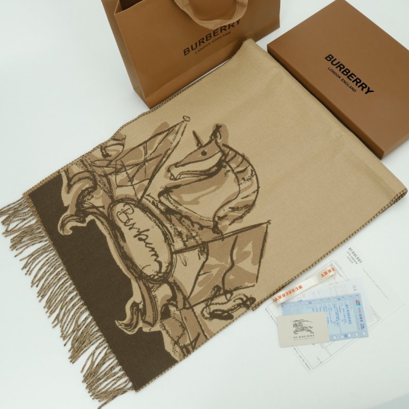 Burberry Knight Horse Cashmere Scarf Beige