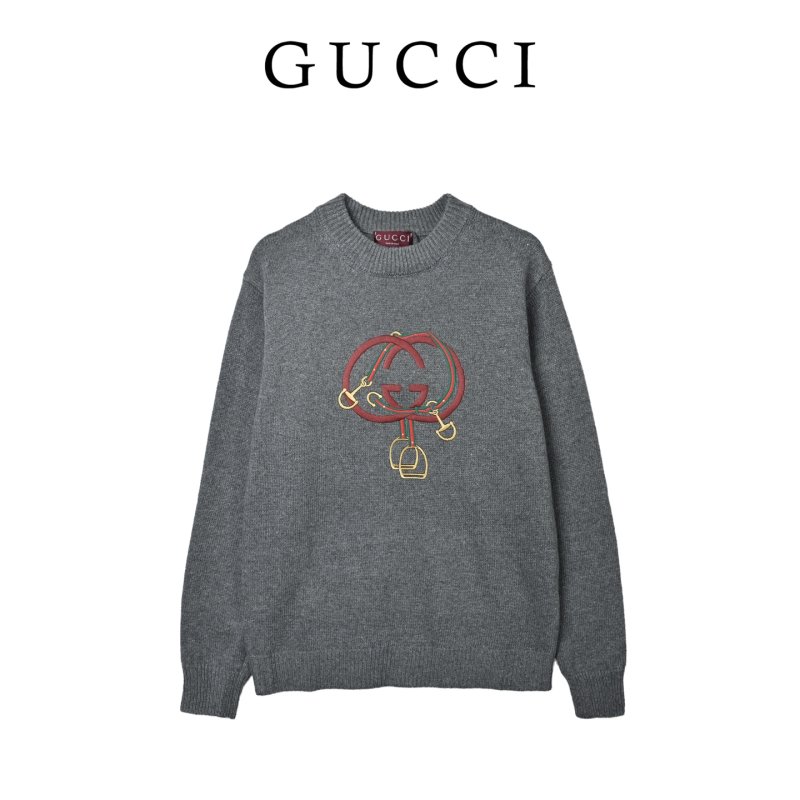 Gucci Interlocking G Red Web Grey Crewneck Sweater view