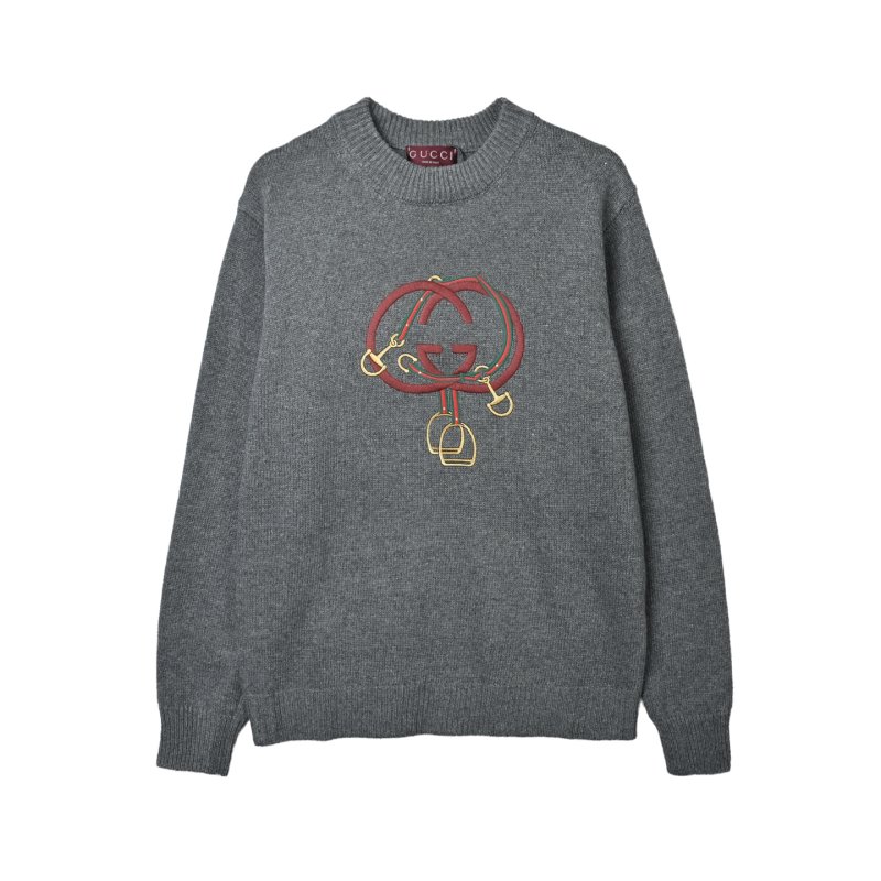 Gucci Interlocking G Red Web Grey Crewneck Sweater view