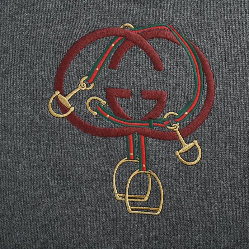 Gucci Interlocking G Red Web Grey Crewneck Sweater view
