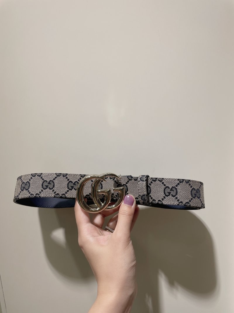 Gucci GG Marmont Narrow Blue Flower Belt