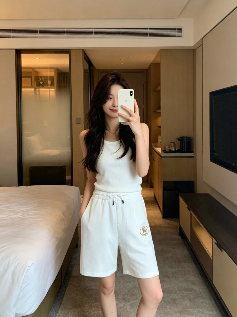 White Drawstring Shorts with Embroidered Logo