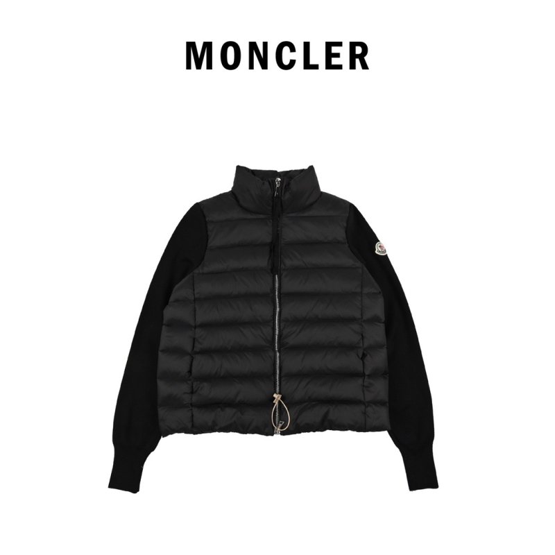 Moncler Black Quilted Down Puffer Jacket with Knit Sleeves
