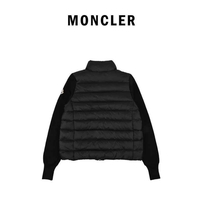 Moncler Black Quilted Down Puffer Jacket with Knit Sleeves view