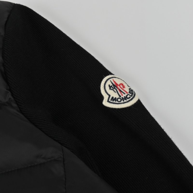Moncler Black Quilted Down Puffer Jacket with Knit Sleeves view