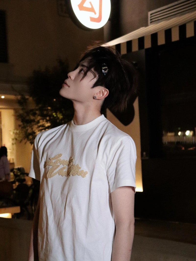 White Short Sleeve T-Shirt with Gold Embroidered Logo view