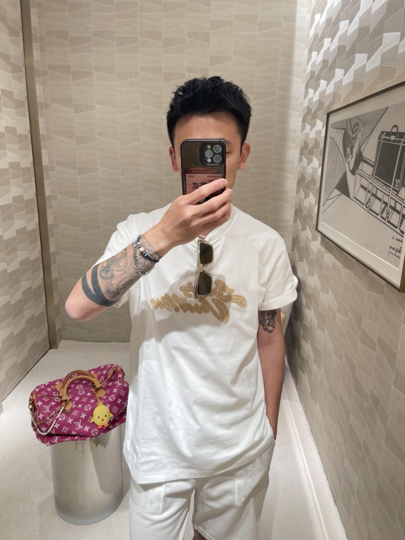 White Short Sleeve T-Shirt with Gold Embroidered Logo view