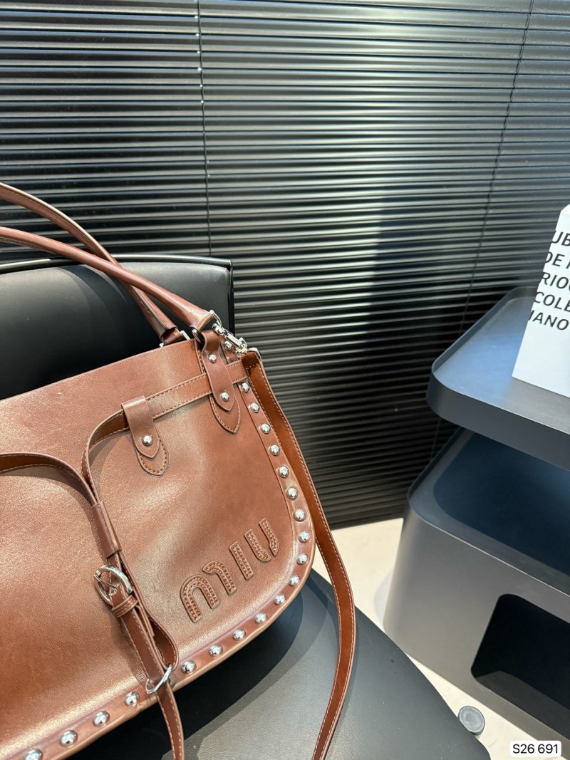 Miu Miu Cognac Studded Leather Tote Bag view