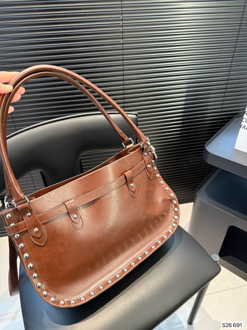 Miu Miu Cognac Studded Leather Tote Bag view