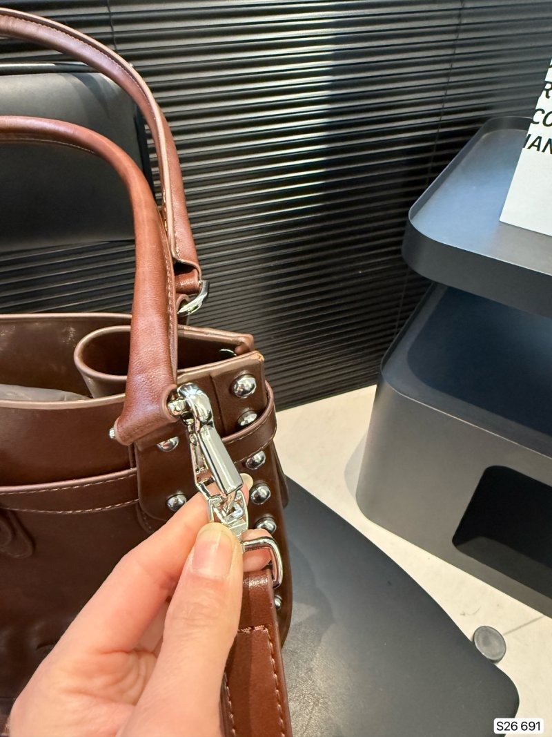 Miu Miu Cognac Studded Leather Tote Bag view