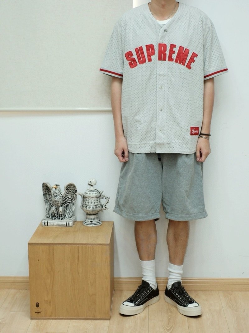 Supreme Red Logo White Baseball Shirt view