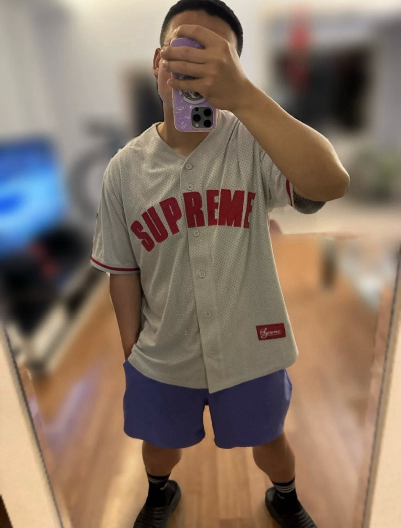 Supreme Red Logo White Baseball Shirt view