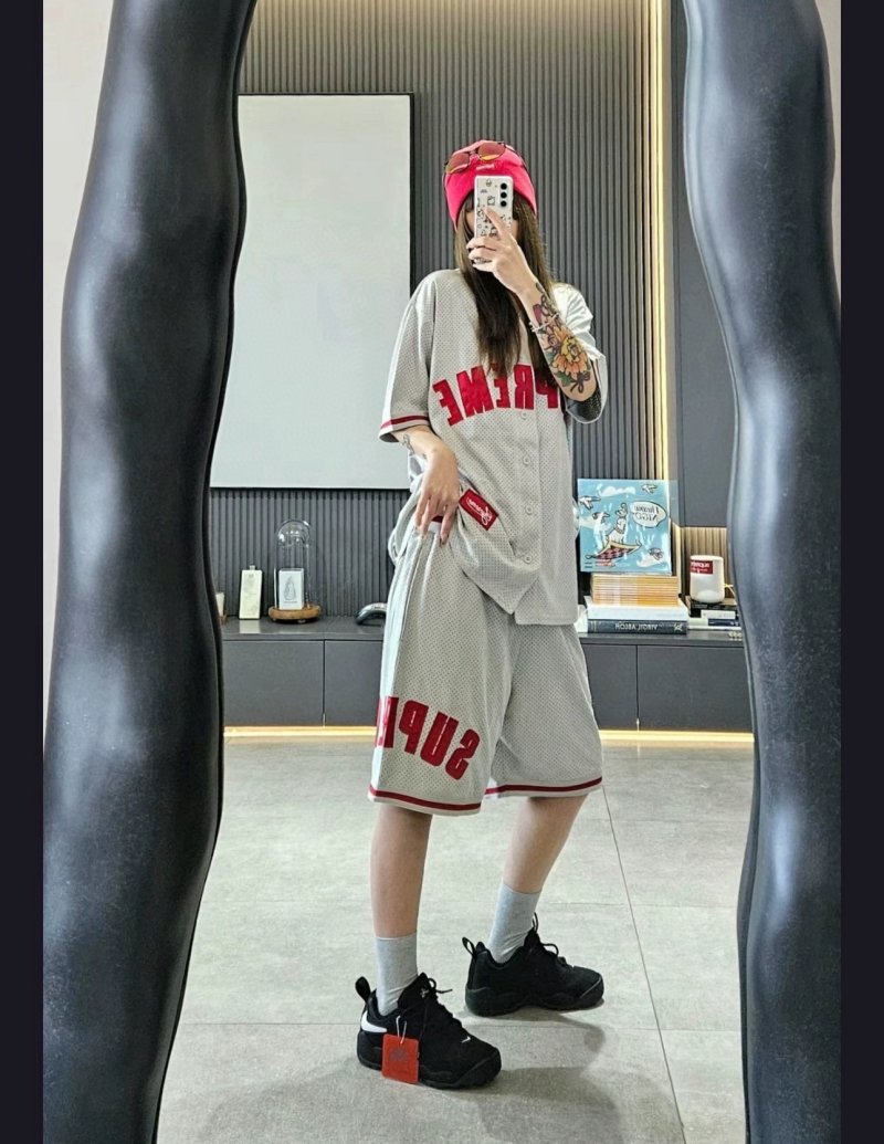 Supreme Red Logo White Baseball Shirt view