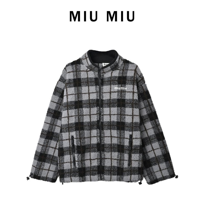 Miu Miu Black & Grey Plaid Wool Jacket view