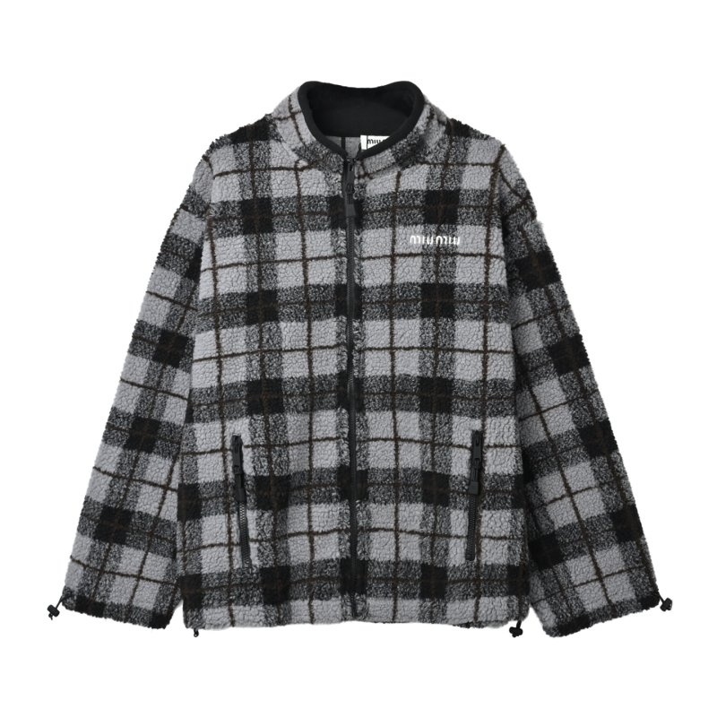 Miu Miu Black & Grey Plaid Wool Jacket view