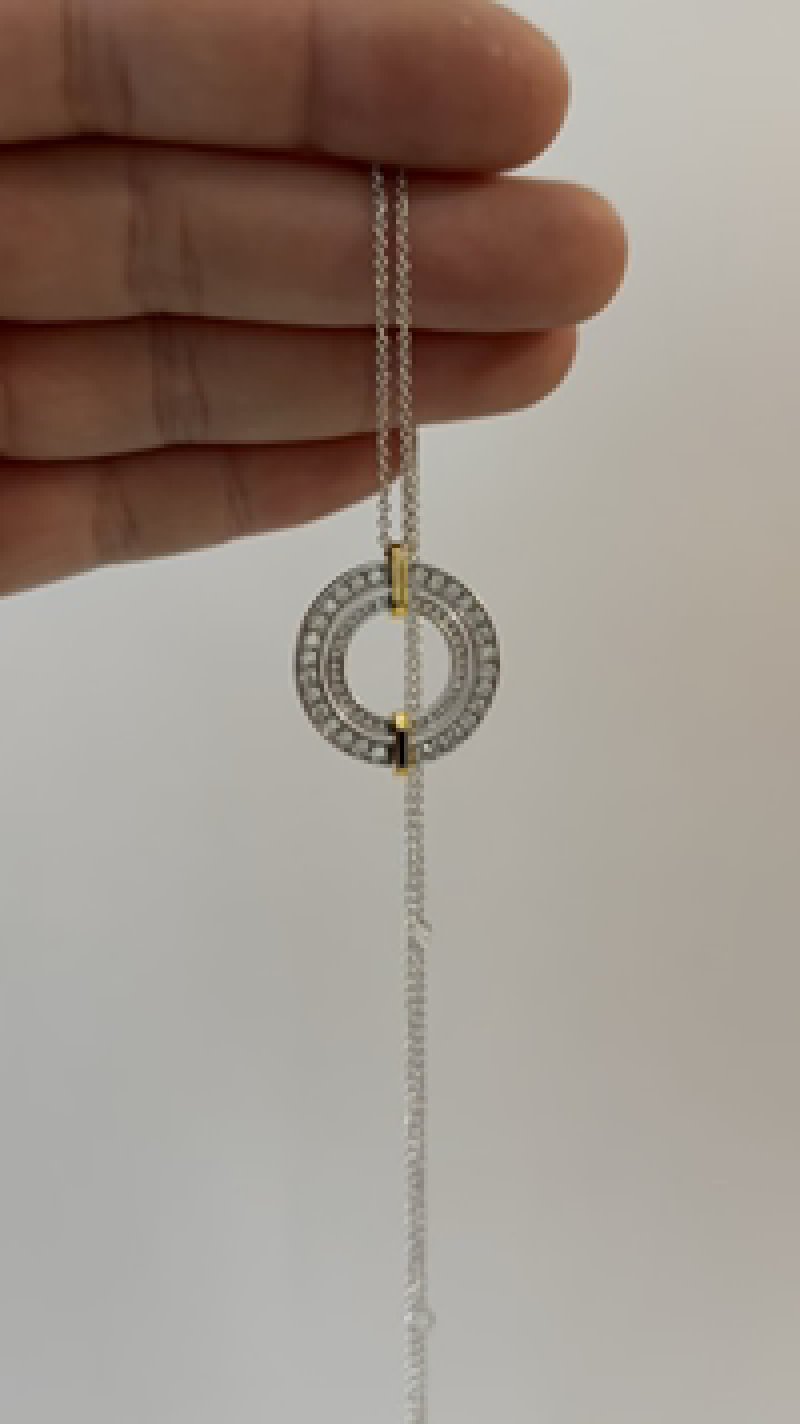 Two-Tone Circle Pendant Necklace Silver Gold