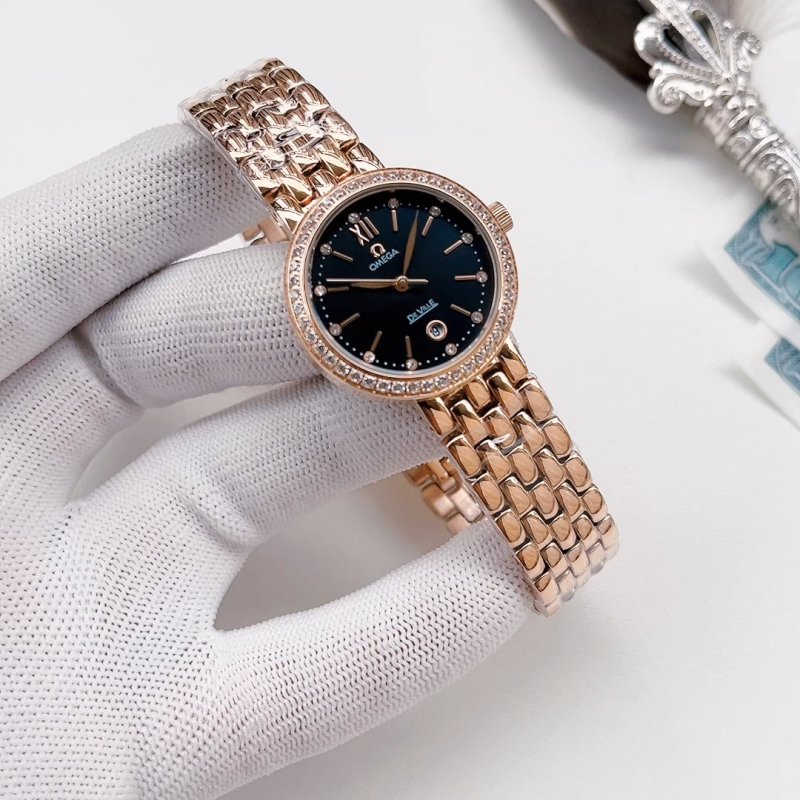 Omega De Ville Prestige Black Dial Rose Gold Watch