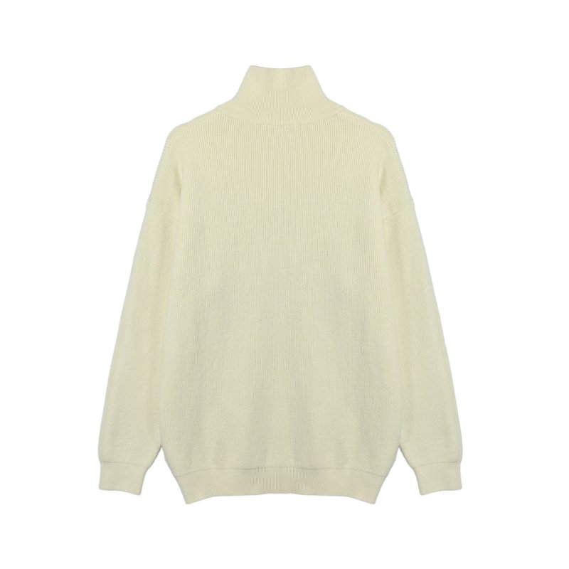 Cream Ribbed Half-Zip Sweater with Leather Pocket Detail view