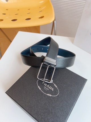 Prada Saffiano Leather Belt - Black with Silver Buckle view 2
