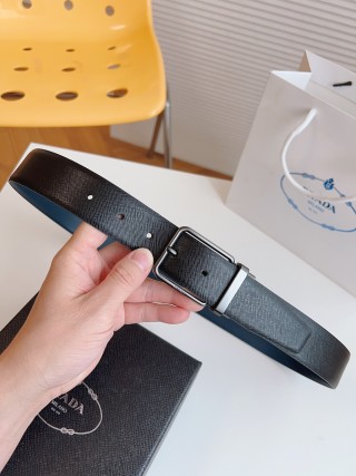 Prada Saffiano Leather Belt - Black with Silver Buckle view 3