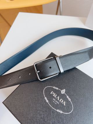 Prada Saffiano Leather Belt - Black with Silver Buckle view 4