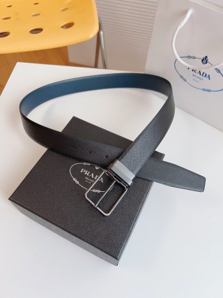 Prada Saffiano Leather Belt - Black with Silver Buckle view 5