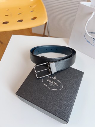 Prada Saffiano Leather Belt - Black with Silver Buckle view 6