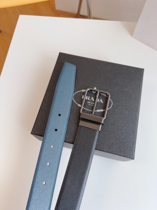 Prada Saffiano Leather Belt - Black with Silver Buckle view 7