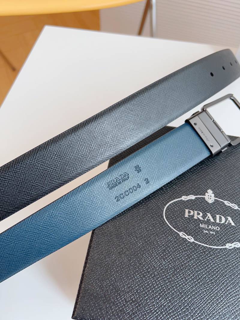 Prada Saffiano Leather Belt - Black with Silver Buckle view