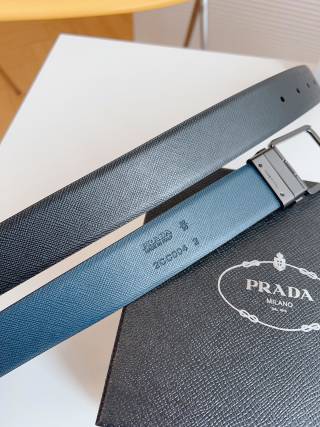 Prada Saffiano Leather Belt - Black with Silver Buckle view 8