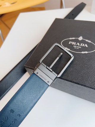 Prada Saffiano Leather Belt - Black with Silver Buckle view 9