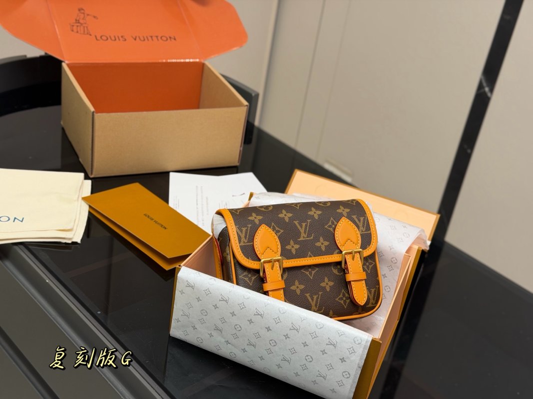 Louis Vuitton Monogram Satchel Messenger Bag Brown Orange