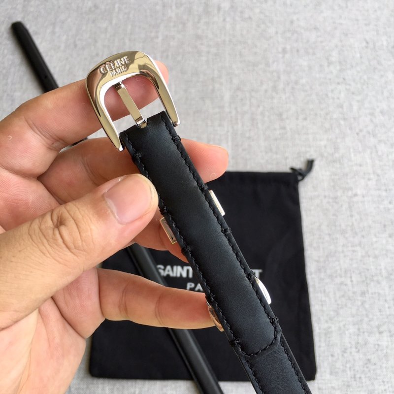 Celine Black Leather Belt with Gold Hardware 1.8cm view