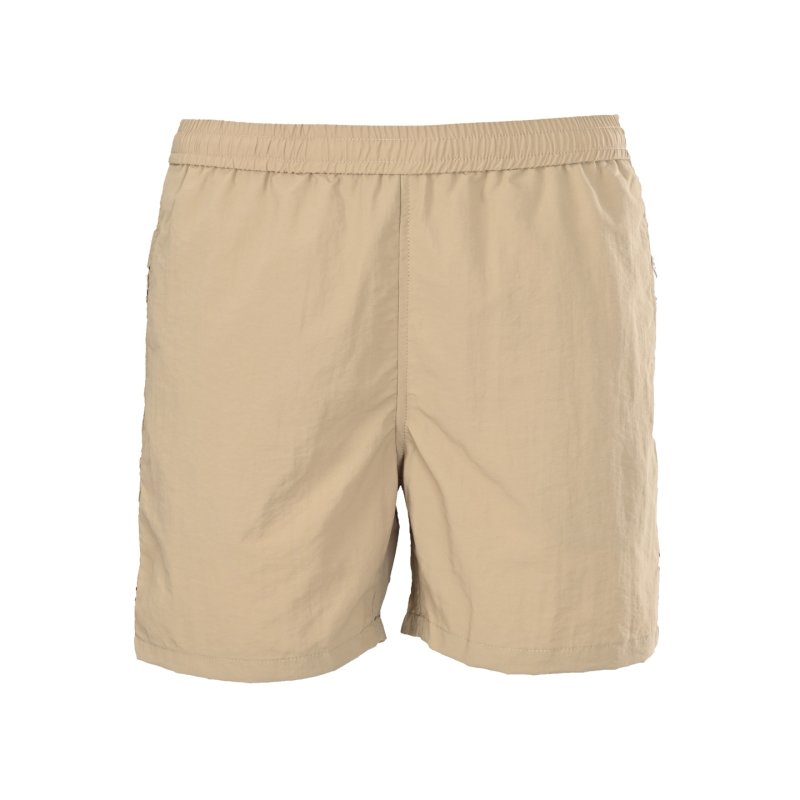 Beige Nylon Shorts with Checkered Side Stripe view