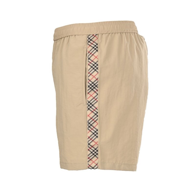 Beige Nylon Shorts with Checkered Side Stripe view