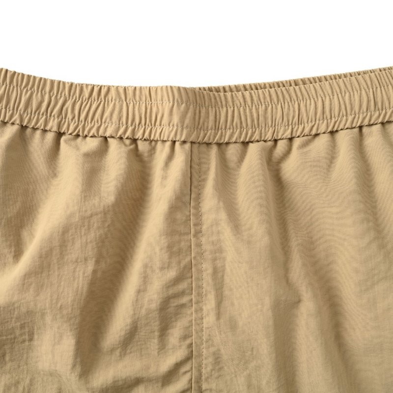 Beige Nylon Shorts with Checkered Side Stripe view